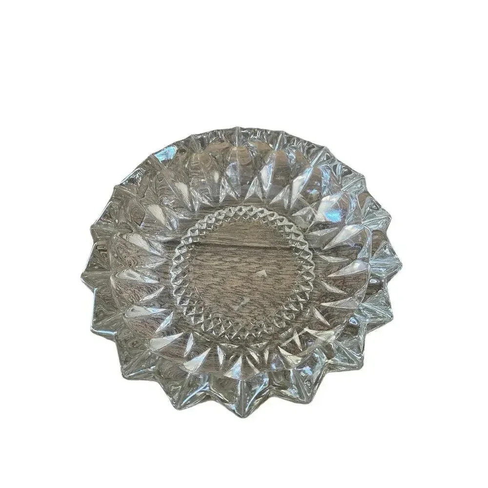 Vintage Clear Cut Glass Dish Starburst Pattern Decorative ashtray
